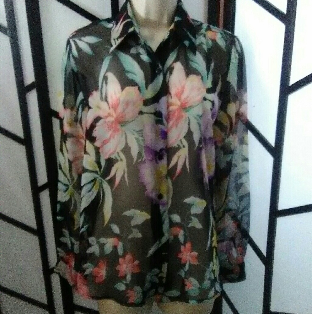 Notations Clothing Co. Women's Sheer Floral Blouse